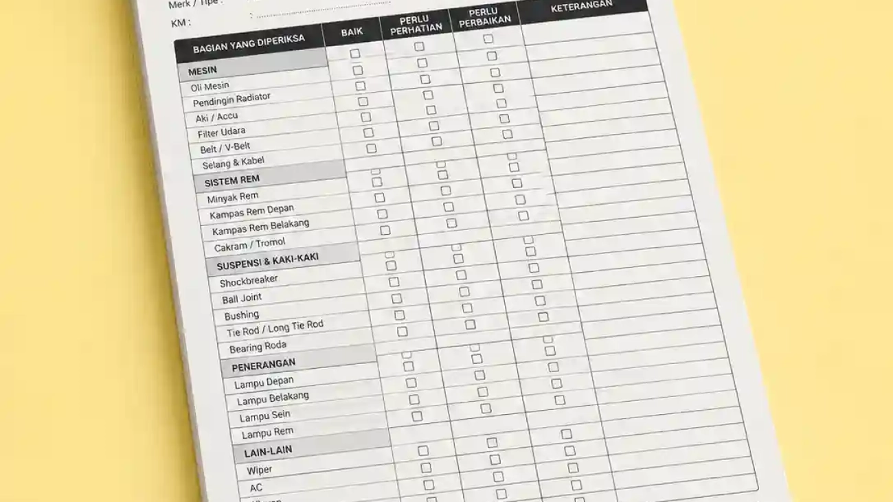 Cetak Nota Checklist Kendaraan Bandung, Bisa Custom Sesuai Kebutuhan